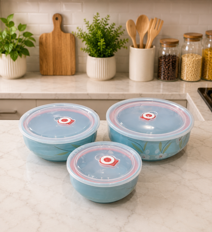 3pcs ceramic storage bowls with lids