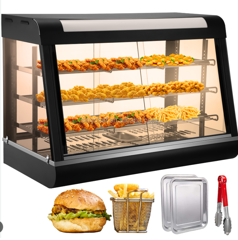 Curved glass display warmer